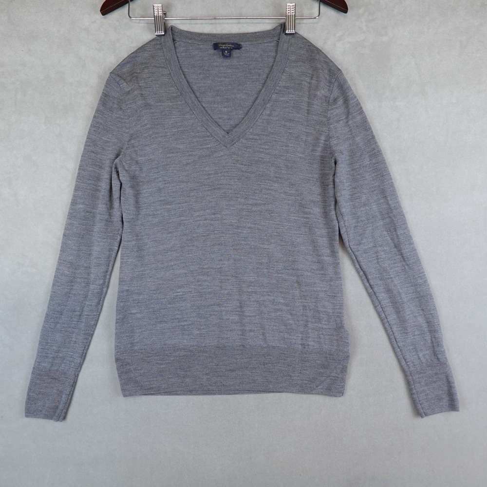Brooks Brothers Sweater Womens Medium Saxxon Wool Gray V Neck Pullover Casual